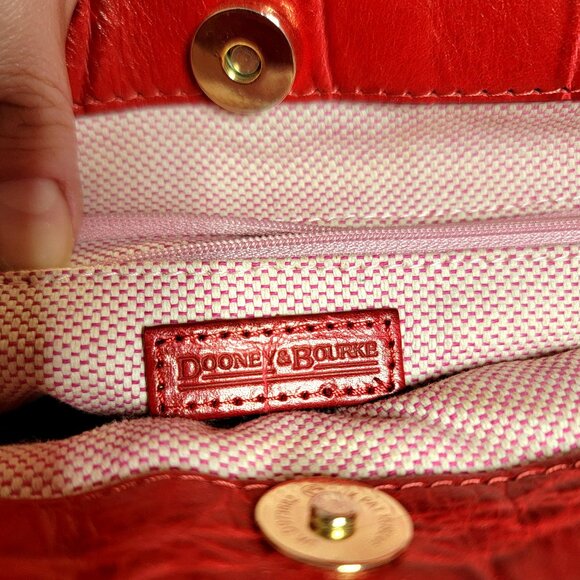 Dooney & Bourke Vintage Big Red Crocodile Embossed Leather Tote Bag, EUC - Picture 10 of 11